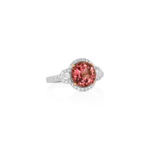 Round Pink Tourmaline Diamond Ring
