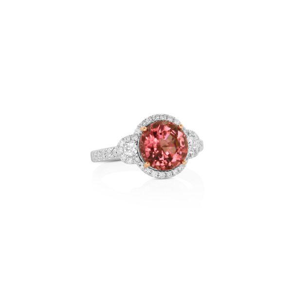 Round Pink Tourmaline Diamond Ring