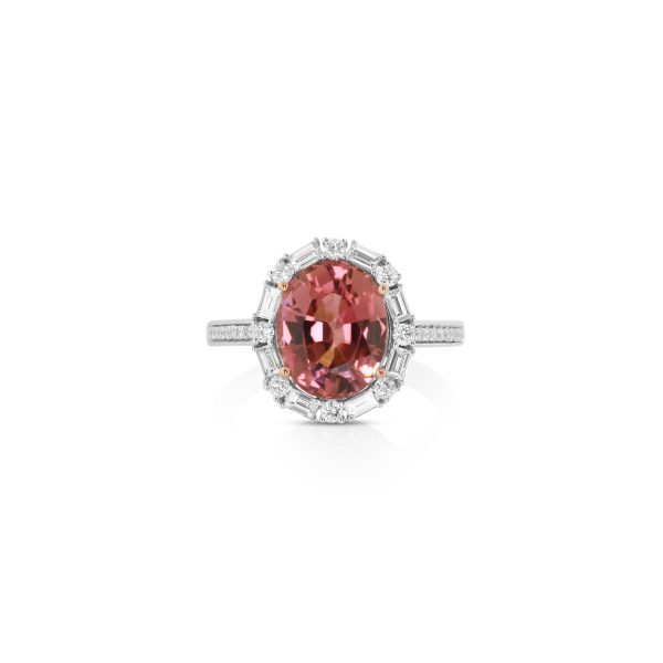 Oval Pink Tourmaline Baguette Diamond Ring