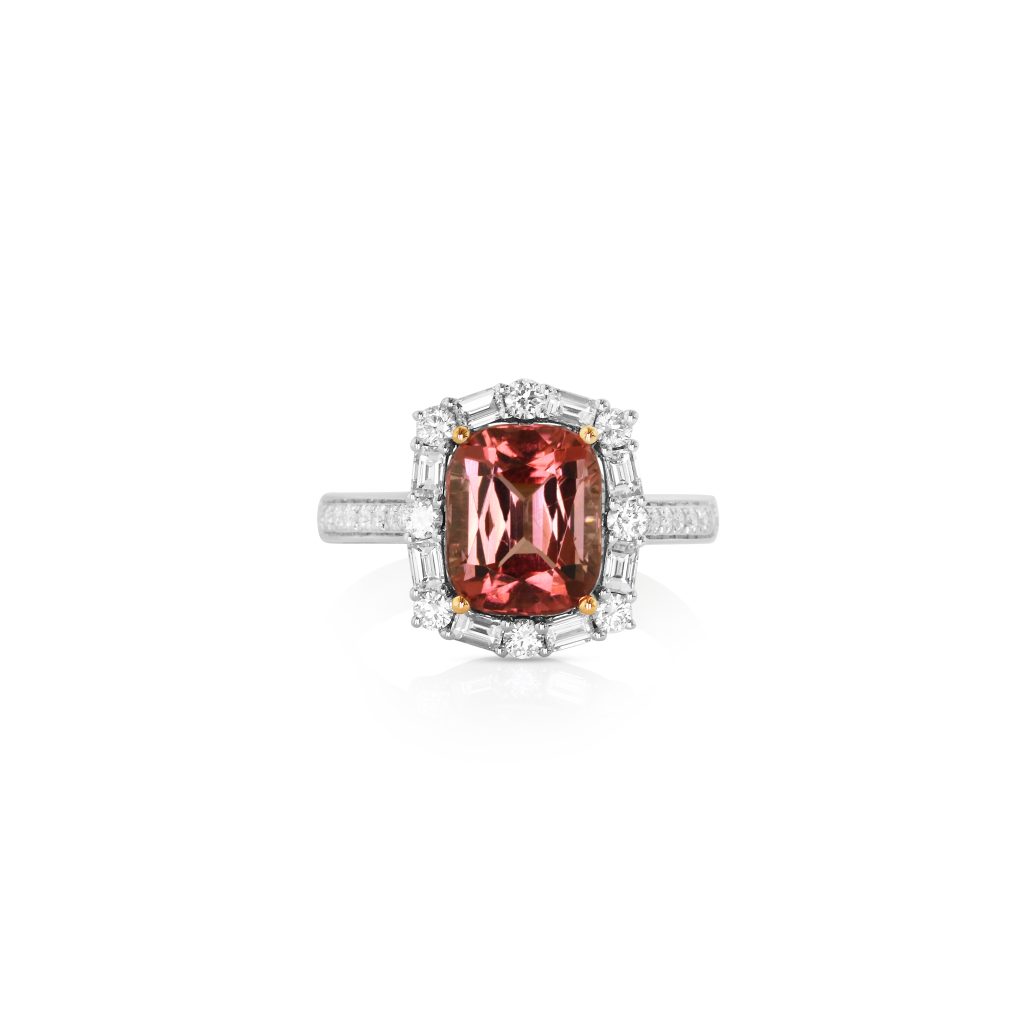 Emerald-Cut Pink Tourmaline Halo Ring