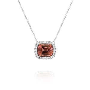 Cushion Pink Tourmaline Diamond Pendant