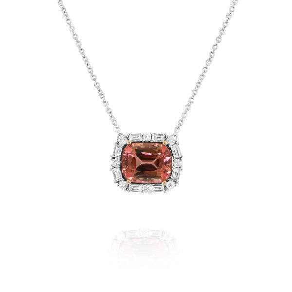 Cushion Pink Tourmaline Diamond Pendant