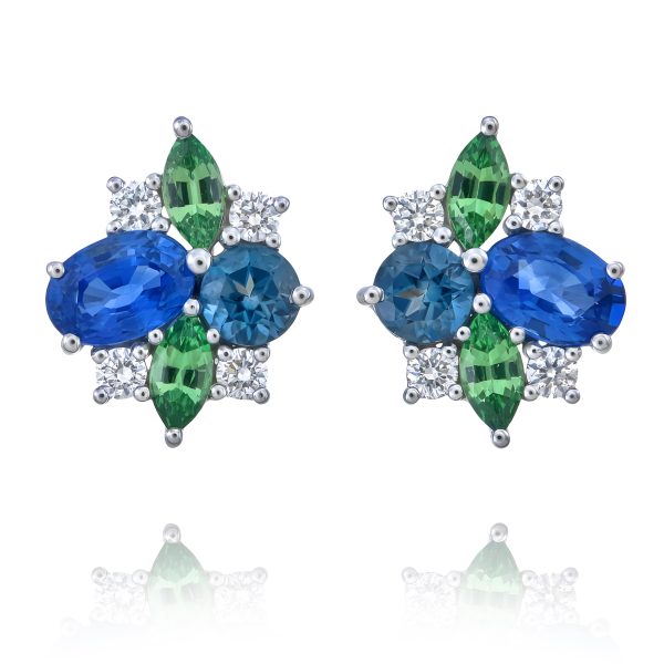 Blue Sapphire & Tsavorite Earrings