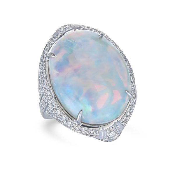 White Opal and Diamond Statement Ring - Image 2