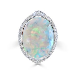White Opal and Diamond Statement Ring