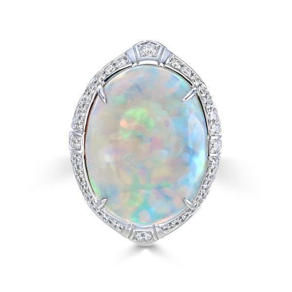 White Opal and Diamond Statement Ring