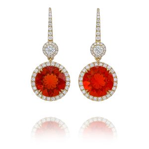 Fire Opal and Diamond Drop Earrings