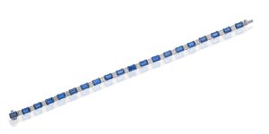 Blue Sapphire Tennis Bracelet with Baguette Diamonds