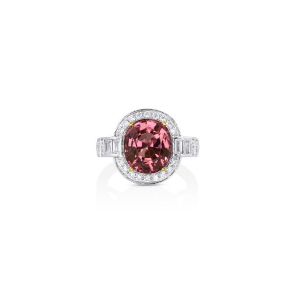 Round Pink Tourmaline Halo Ring