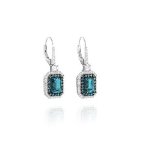 Blue Zircon & Diamond Drop Earrings