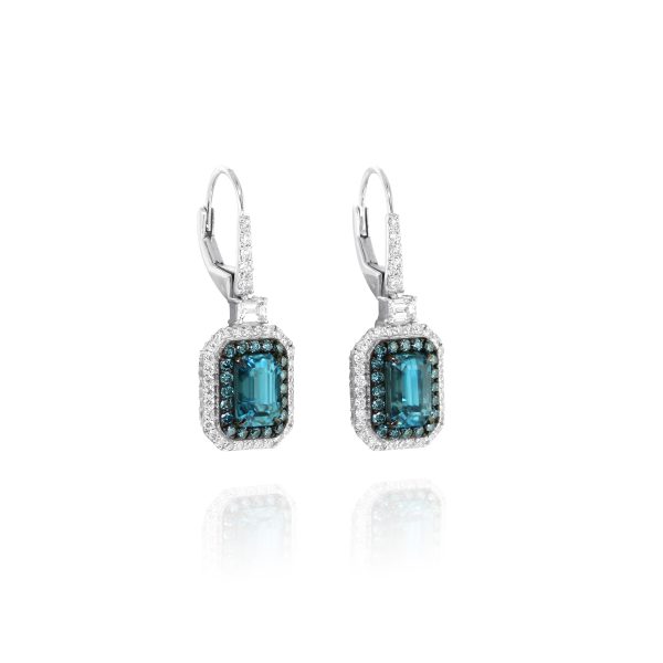 Blue Zircon & Diamond Drop Earrings