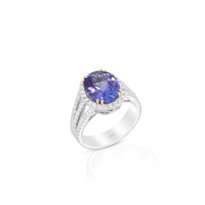 Oval Tanzanite & Diamond Halo Ring
