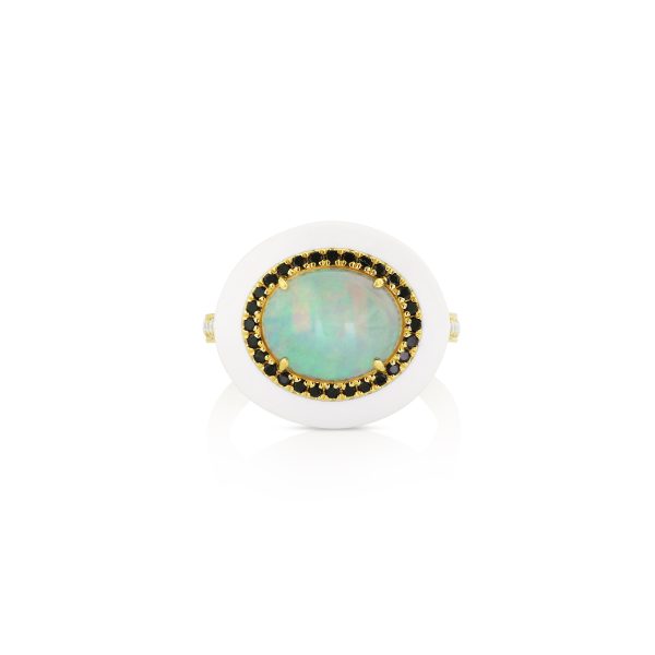 White Opal & Diamond Halo Ring - Image 2