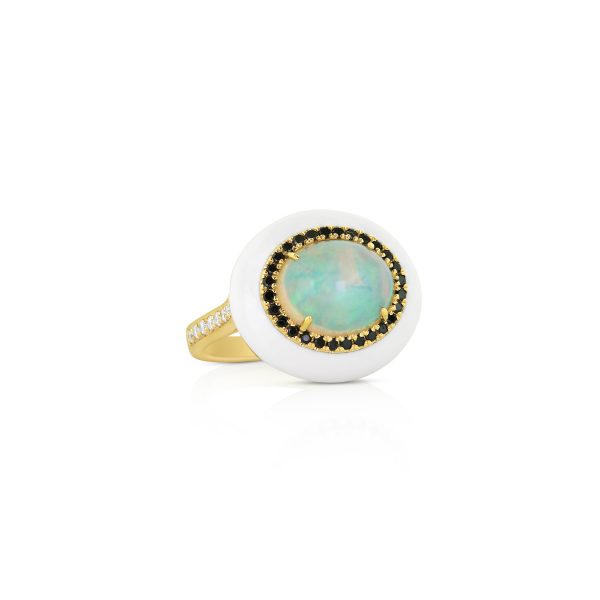 White Opal & Diamond Halo Ring - Image 3
