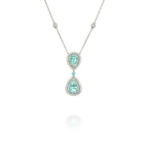 Double Halo Paraiba Drop Pendant