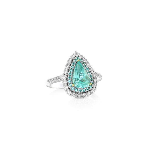 Double Halo Pear Paraiba Ring - Image 2