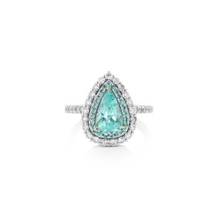 Double Halo Pear Paraiba Ring