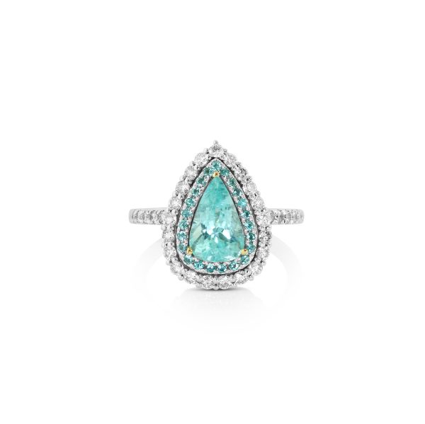 Double Halo Pear Paraiba Ring