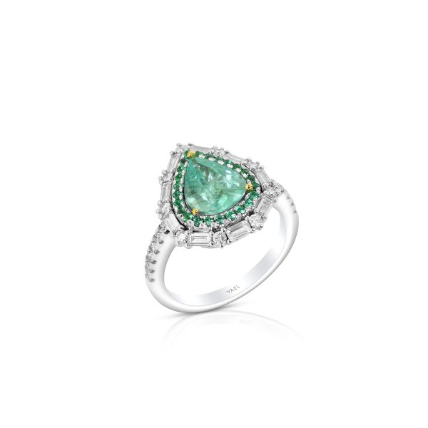 Pear-Shaped Paraiba and Green Diamond Halo Ring - Image 3