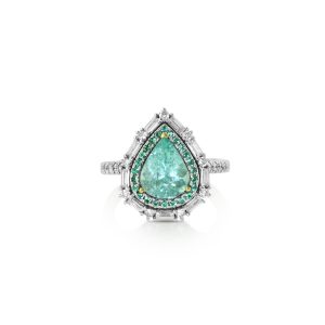Pear-Shaped Paraiba and Green Diamond Halo Ring