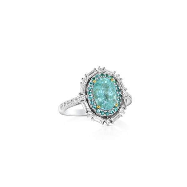 Oval Paraiba and Diamond Accent Ring - Image 2