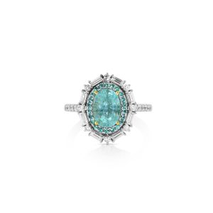 Oval Paraiba and Diamond Accent Ring