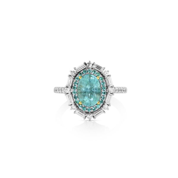 Oval Paraiba and Diamond Accent Ring