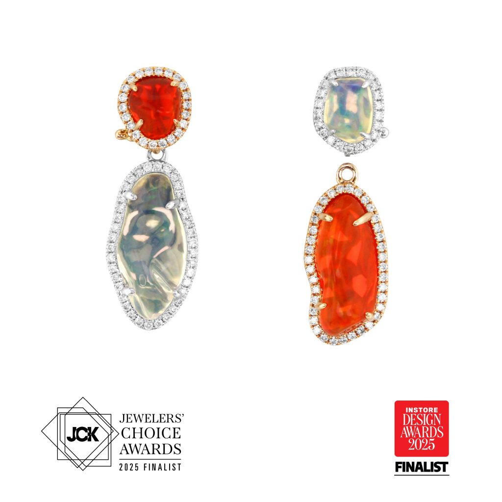 Free-Form Fire and White Opal Earrings