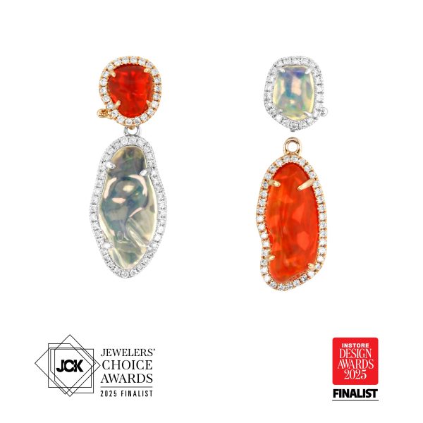 Free-Form Fire and White Opal Earrings