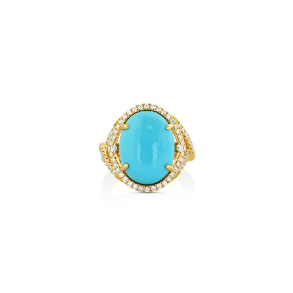 Oval Turquoise and Diamond Cocktail Ring - Image 2