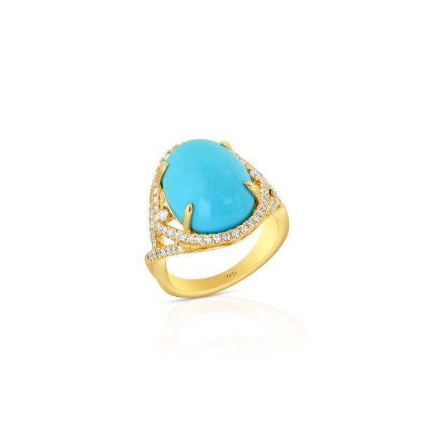 Oval Turquoise and Diamond Cocktail Ring - Image 3