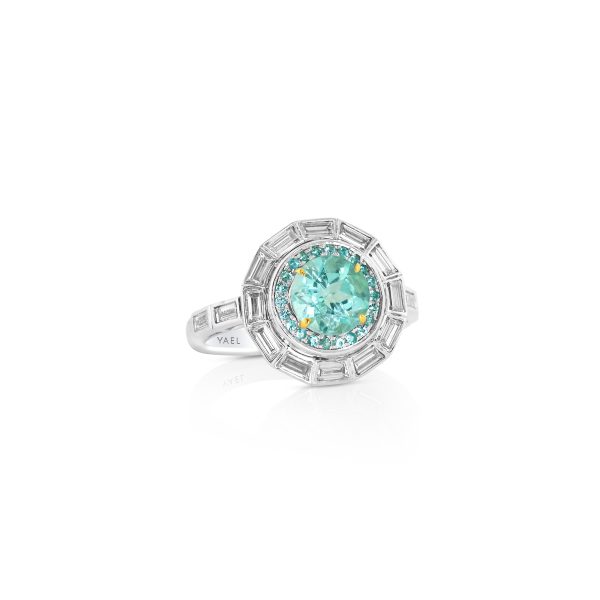 Round Paraiba and Baguette Diamond Ring - Image 2