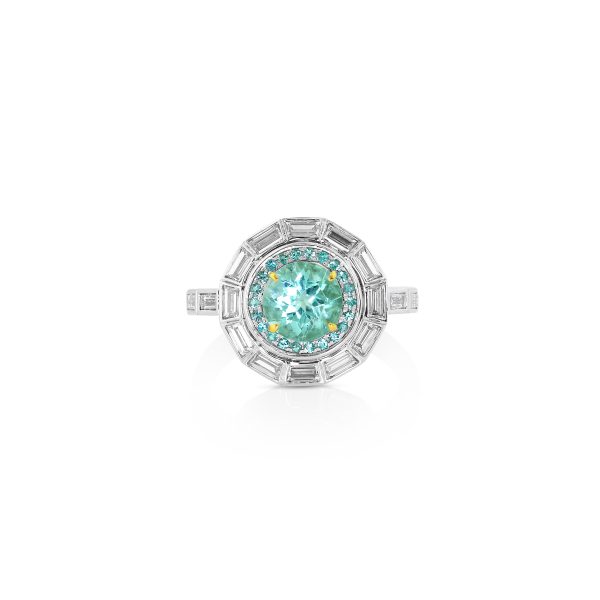 Round Paraiba and Baguette Diamond Ring - Image 3