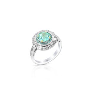 Round Paraiba and Baguette Diamond Ring