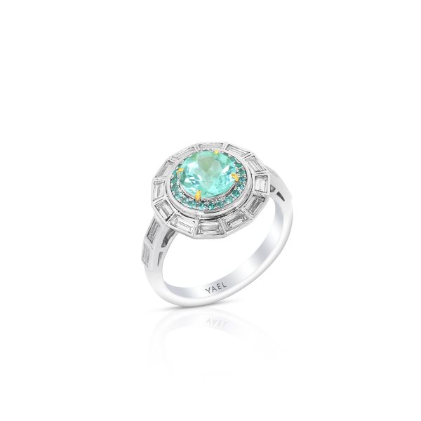 Round Paraiba and Baguette Diamond Ring