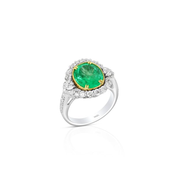 Emerald and Diamond Halo Ring - Image 2