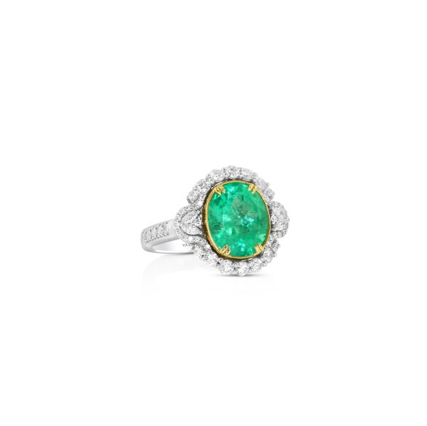 Emerald and Diamond Halo Ring - Image 3