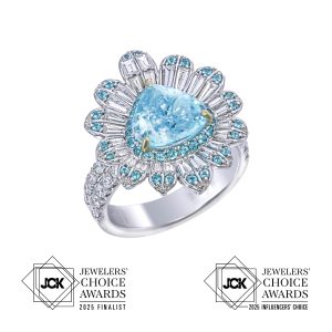 Pear Paraiba and Diamond Sunburst Ring