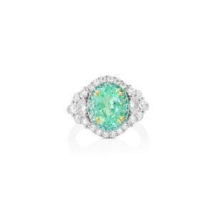 Oval Paraiba with Diamond Double Halo Ring