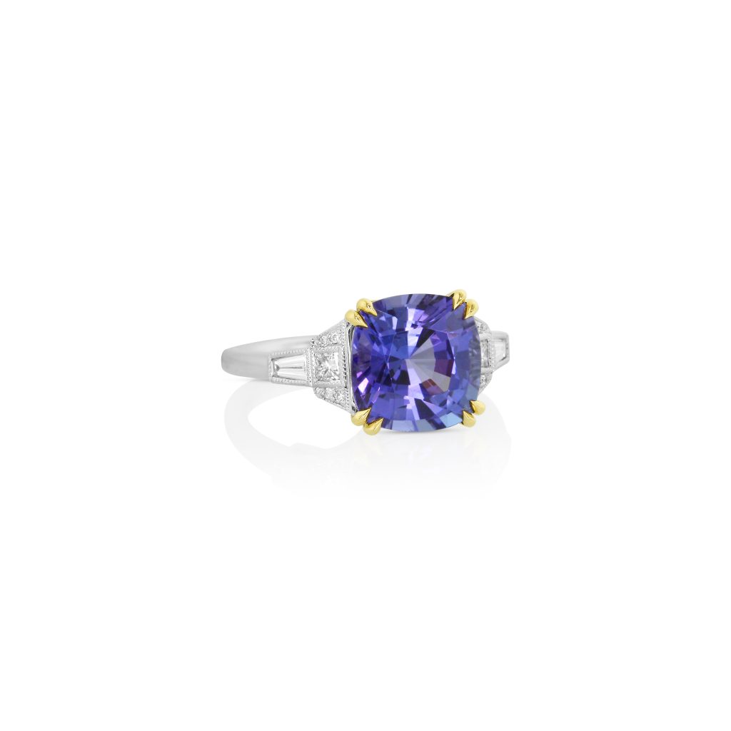 Radiant Tanzanite & Princess Cut Diamond Ring