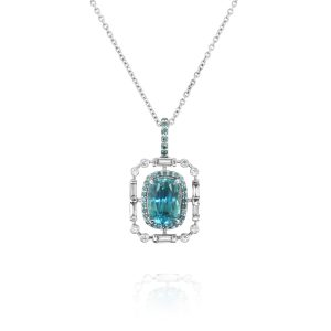 Blue Zircon & Diamond Pendant