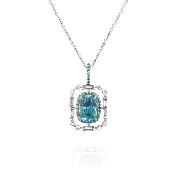 Blue Zircon & Diamond Pendant