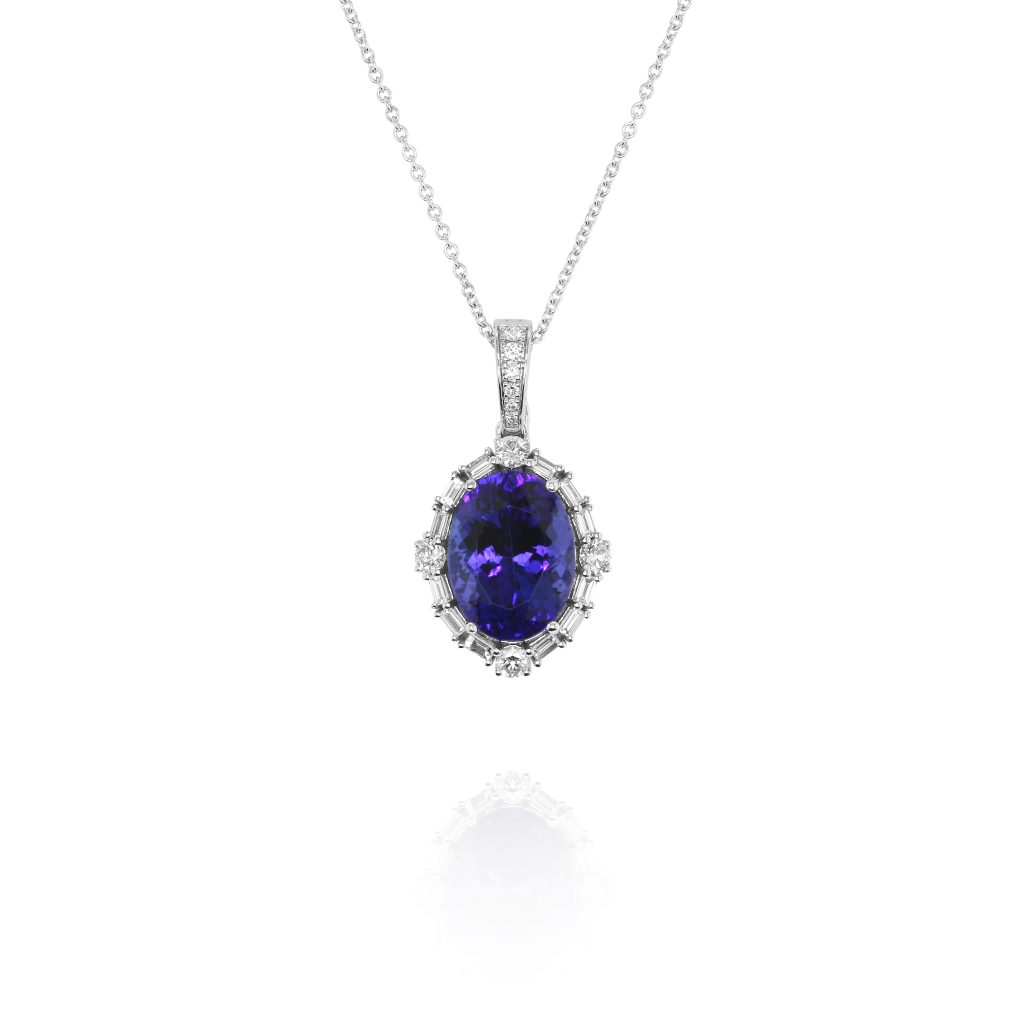 Tanzanite Pendant with Diamond Halo
