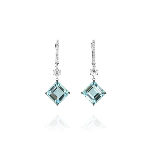 Geometric Aquamarine and Diamond Drop Earrings - Image 2
