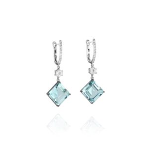 Geometric Aquamarine and Diamond Drop Earrings