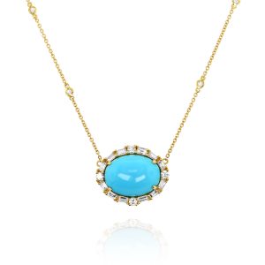 Oval Turquoise and Diamond Halo Pendant