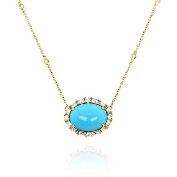 Oval Turquoise and Diamond Halo Pendant