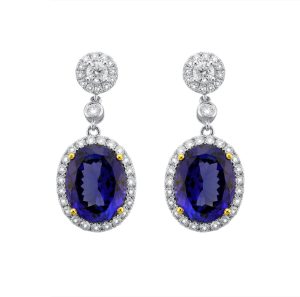 Oval Tanzanite & Diamond Dangle Earrings