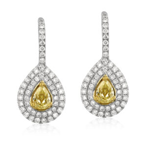 Yellow Diamond Halo Drop Earrings