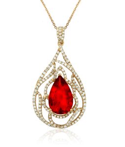 Pear-Shaped Fire Opal and Diamond Pendant